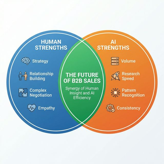 Venn diagram showing overlap between human strengths and AI strengths in future B2B sales